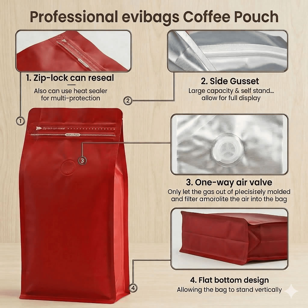 Wholesale Compostable Stand Up Coffee Pouch with Zip - EVIBAGS