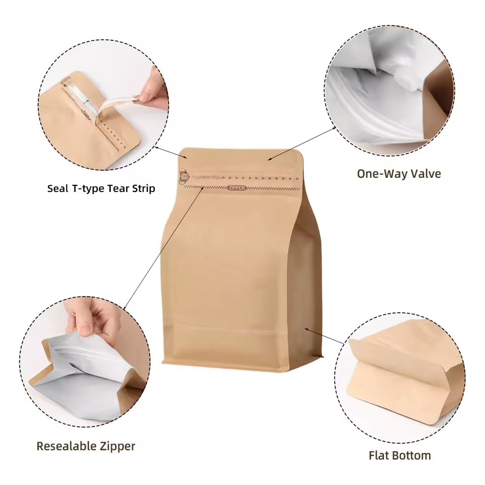 Wholesale Stand Up Kraft Paper Bag with Resealable Zip